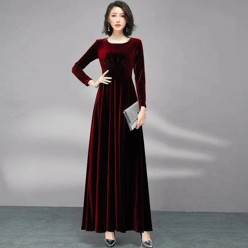 Long Sleeve Velvet Maxi Dress Bazaare Mart Long Sleeve Velvet Maxi Dress