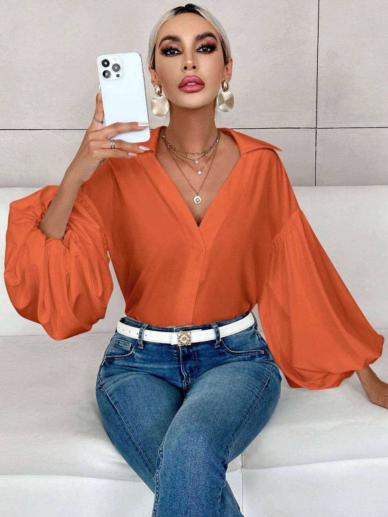 Boho Women's Blouses Spring Fall New Fashion French Polka Dot Half-neck Design Loose Puff Long-sleeve Top Casual Shirts Women Bazaare Mart