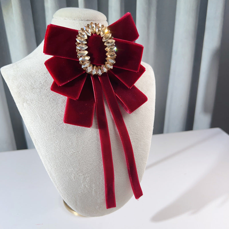 Elegant Retro Velvet Crystal Double Bow Brooches Bazaare Mart Velvet Crystal Double Bow Brooches