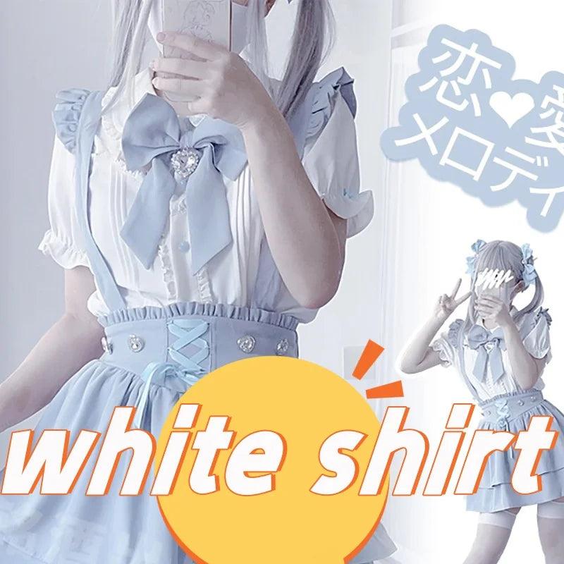 Women's Kawaii Lolita Blouse – Japanese-Inspired Peter Pan Collar Shirt with Lace & Bow Details shirt 23 Bazaare Mart Blouse