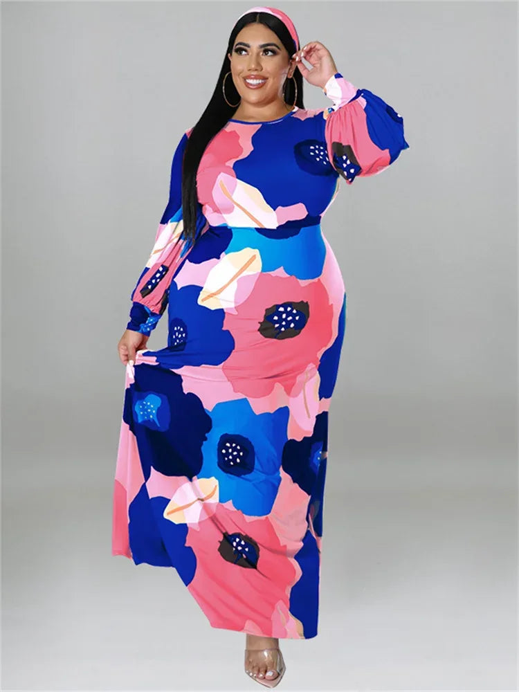Colorful Long Sleeve Large Print Flower Maxi Dress Bazaare Mart Colorful Long Sleeve Large Print Flower Maxi Dress