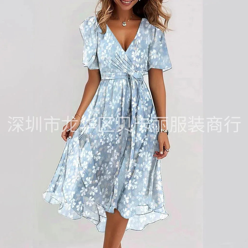 Elegant Floral Surplice Midi Dress Water blue 8 Bazaare Mart Surplice Midi Dress