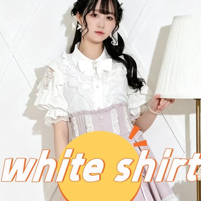 Women's Kawaii Lolita Blouse – Japanese-Inspired Peter Pan Collar Shirt with Lace & Bow Details 17 shirt Bazaare Mart Blouse
