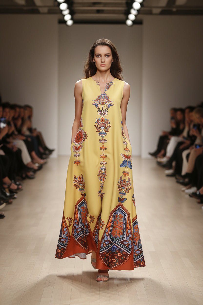 Women's Retro Boho Maxi Dress – Sleeveless V-Neck Summer Beach Dress with Pockets Bazaare Mart Maxi Sundress