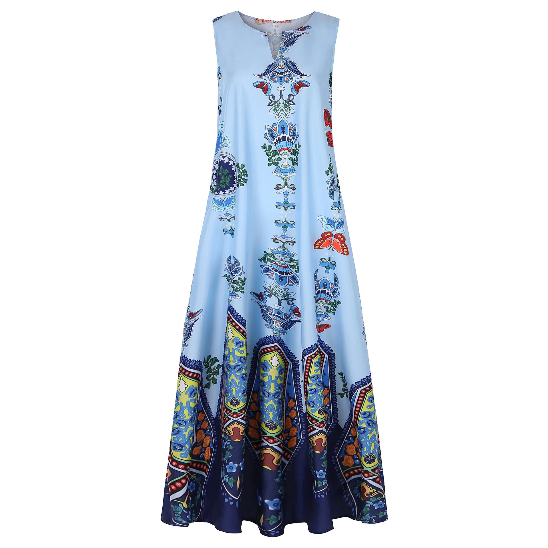 Women's Retro Boho Maxi Dress – Sleeveless V-Neck Summer Beach Dress with Pockets Bazaare Mart Maxi Sundress