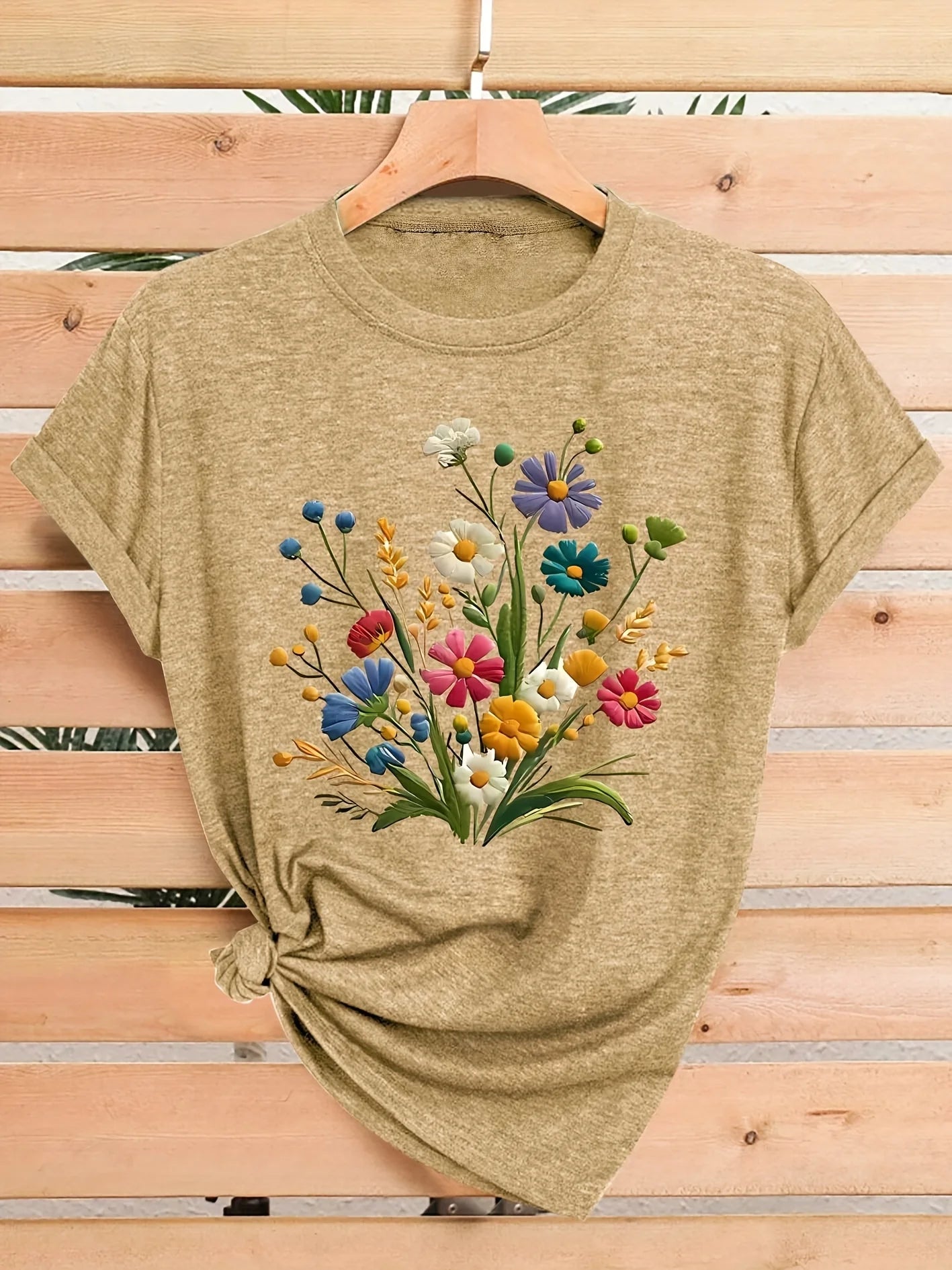 Wildflower Bouquet Women’s Graphic Tee – Colorful Floral Crew Neck Casual T-Shirt TX-WMYZ-1912 Bazaare Mart Lady's T-Shirt
