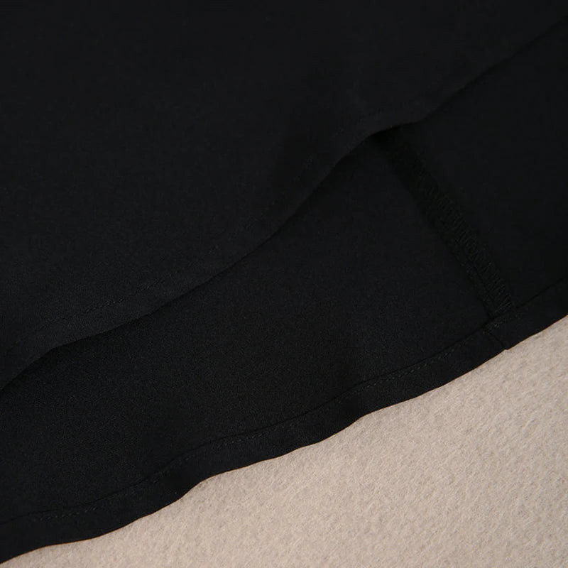 Summer Cold-Shoulder V Neck Stripe Mesh Sleeve Dress Bazaare Mart Black V-Neck Dress