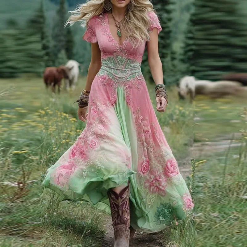 Vintage Rose Embroidered Maxi Dresses