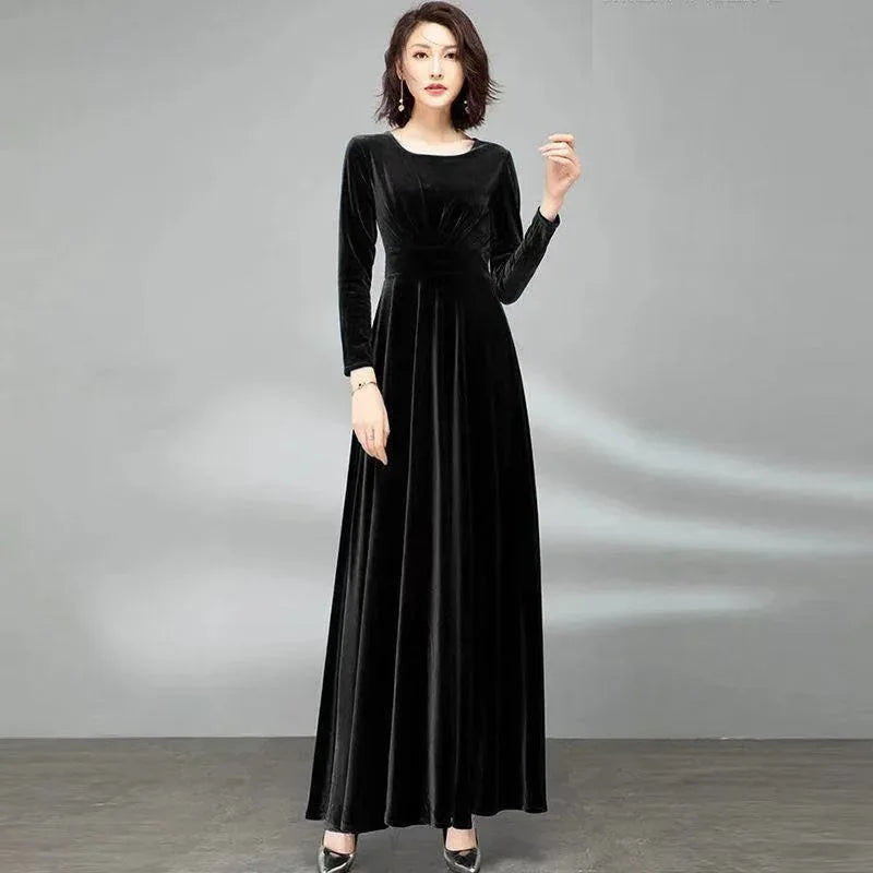 Long Sleeve Velvet Maxi Dress Bazaare Mart Long Sleeve Velvet Maxi Dress
