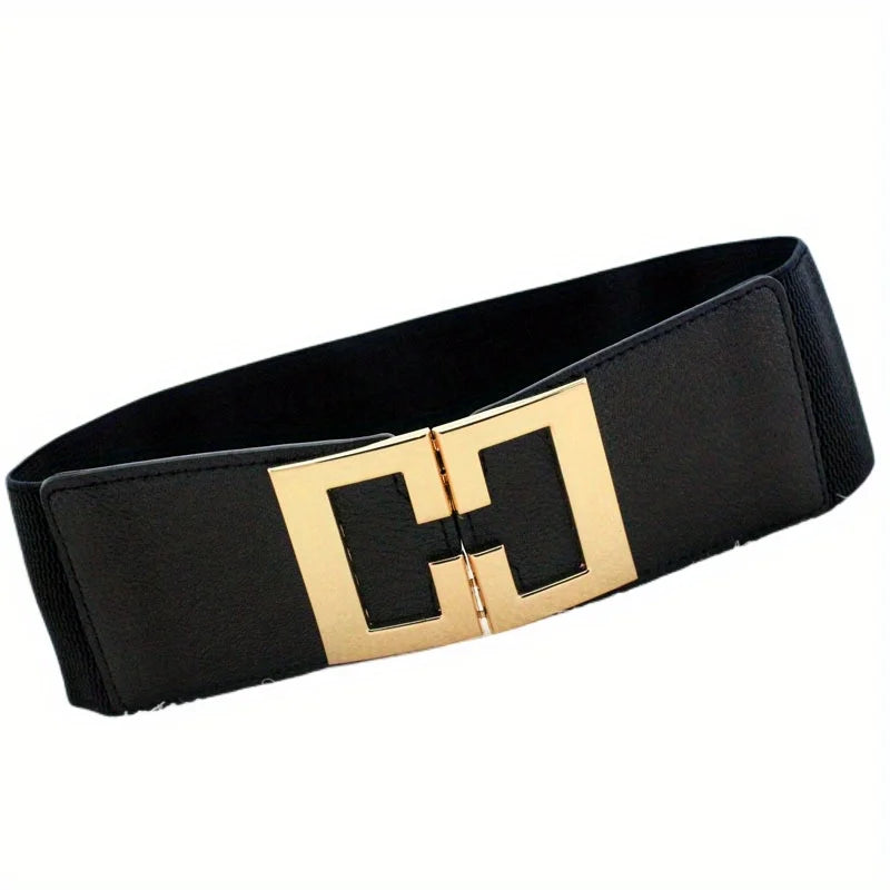 Vintage Buckle Wide Elastic Black Belt EL37 Bazaare Mart Wide Belt