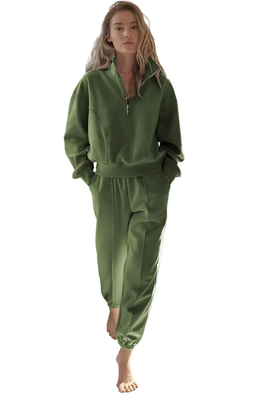 Sage Half Zip Pullover Active Top and Joggers Set Bazaare Mart Two Piece Sets/Pant Sets