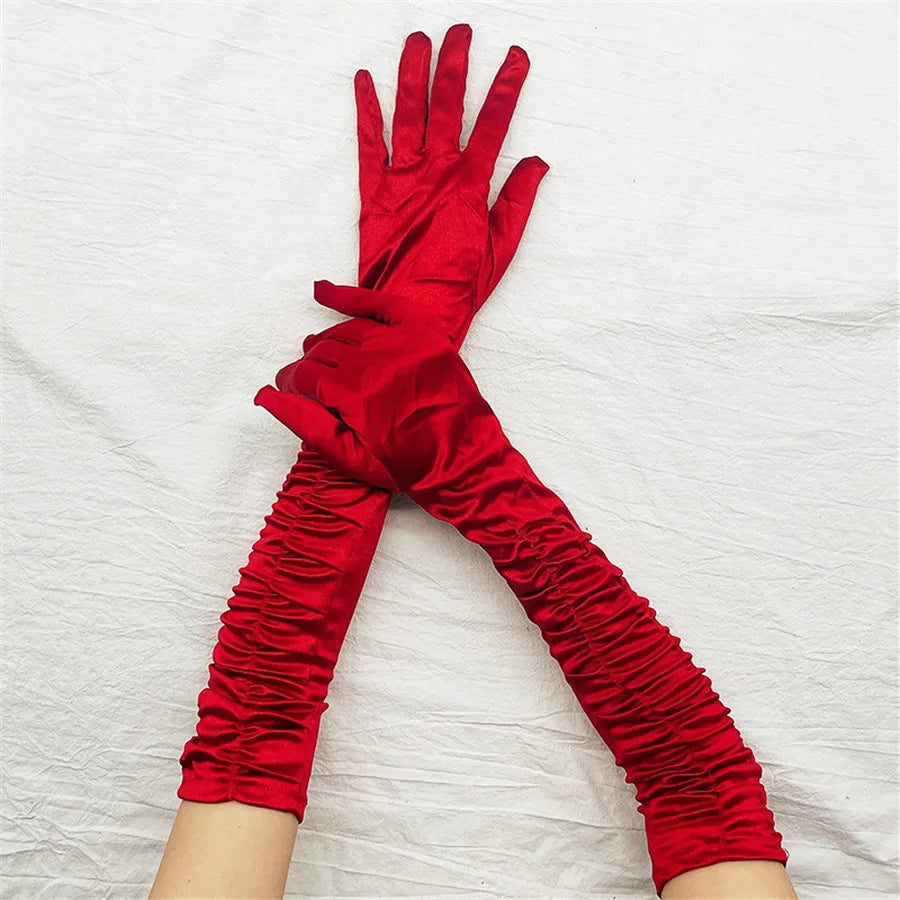 Satin Pleated Opera Gloves burgundy Bazaare Mart Satin Opera Gloves