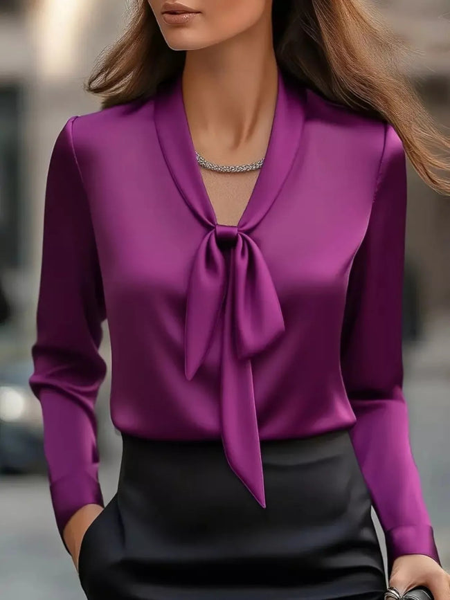 Purple blouse with a tie detail