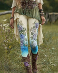 Women's Boho Rose Print Leggings | High-Waisted Stretch Fashion Pants