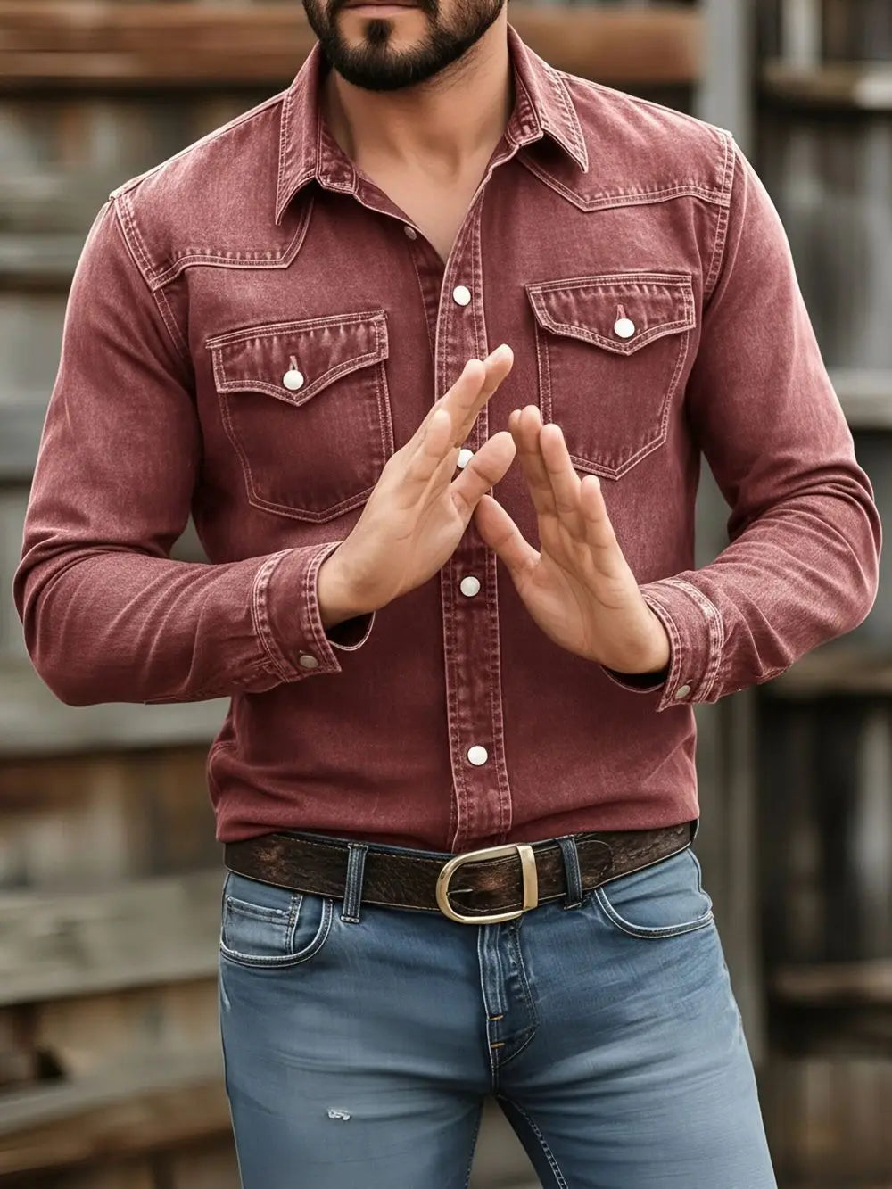 Men's Vintage Washed Denim Button Up Shirt