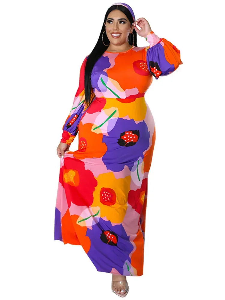 Colorful Long Sleeve Large Print Flower Maxi Dress Bazaare Mart Colorful Long Sleeve Large Print Flower Maxi Dress