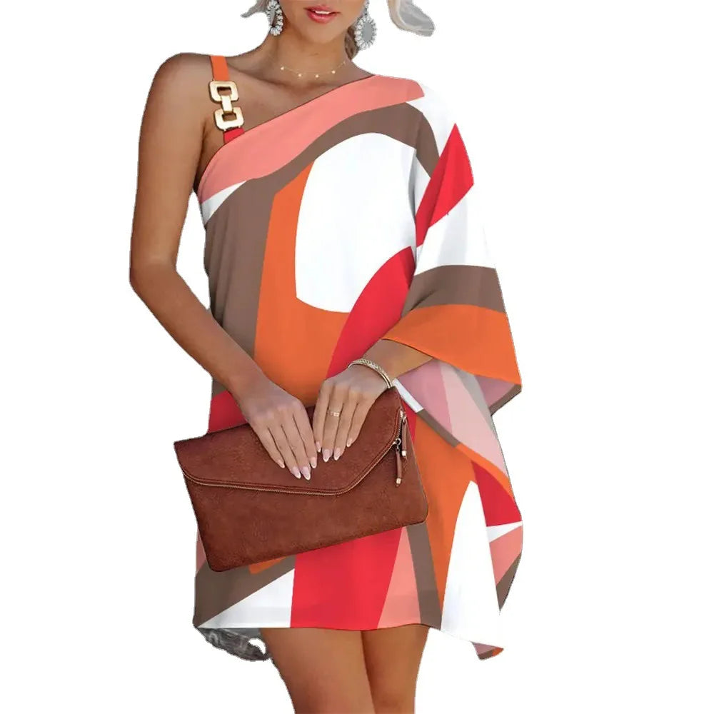 Women's One-Shoulder Floral Mini Dress | Elegant Asymmetrical Summer Dress Bazaare Mart Asymmetric Shoulder Mini Dress