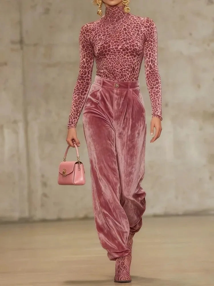 Pink Velvet High Waist Pants Bazaare Mart Pink Velvet High Waist Pants