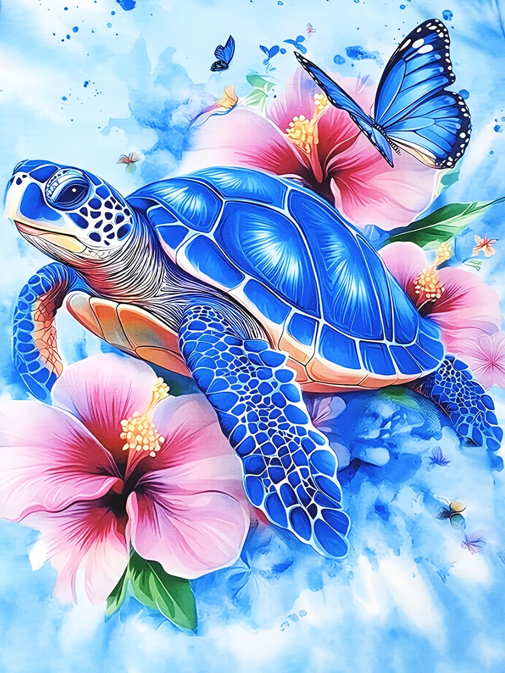 Light Blue Women's Tee - Blue Turtle & Hibiscus Graphic, Tropical Beach Print Design for Casual Daily Wear Bazaare Mart