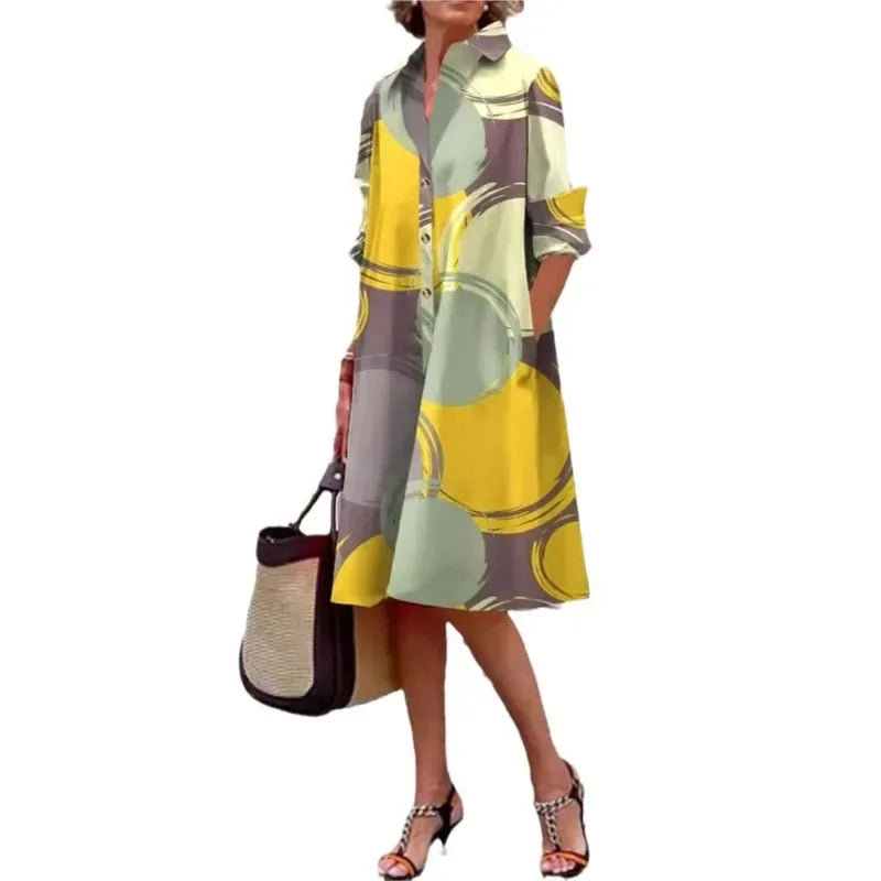 Retro Yellow and Green Abstract Blouse Dress Bazaare Mart Retro Shirt Dress