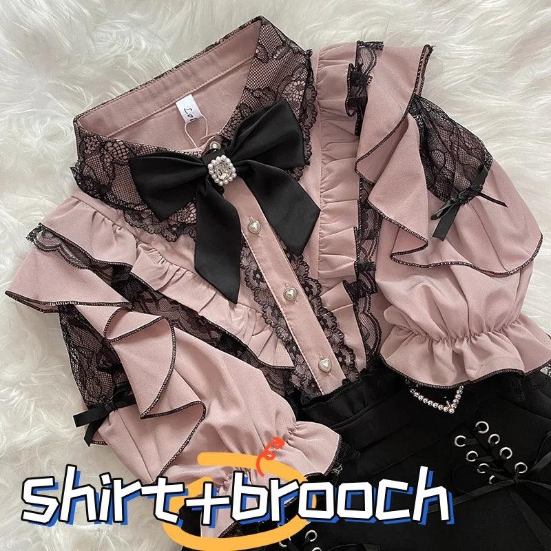 Women's Kawaii Lolita Blouse – Japanese-Inspired Peter Pan Collar Shirt with Lace & Bow Details shirt 47 Bazaare Mart Blouse