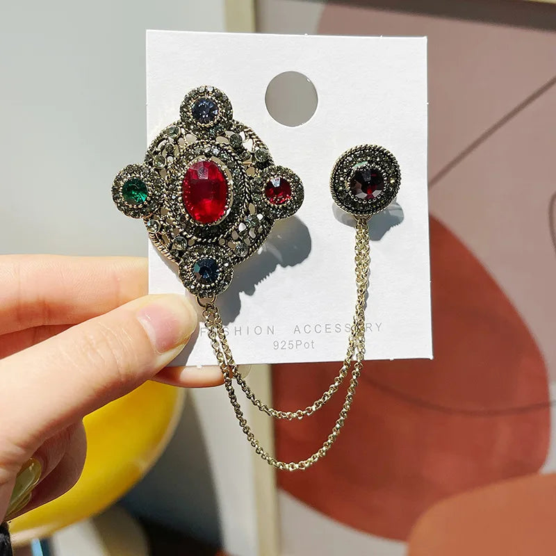 Double Retro Chained Brooch E1-1-8700 Bazaare Mart Double Retro Chained Brooch