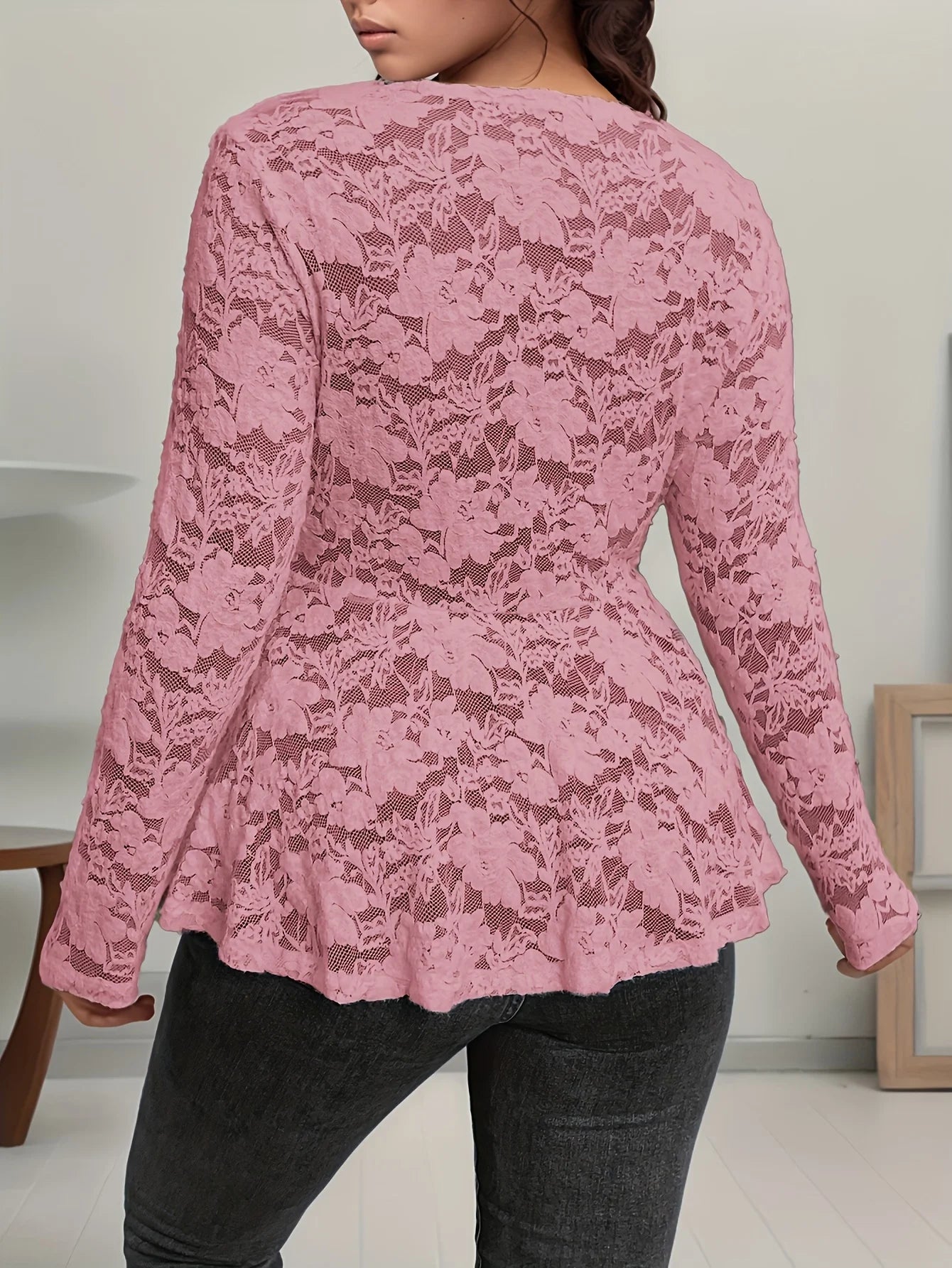 Elegant Fashionable Women's Long Sleeve Lace T-shirt Lady's Stylish Lace Top Comfortable Fit Casual Wear Bazaare Mart