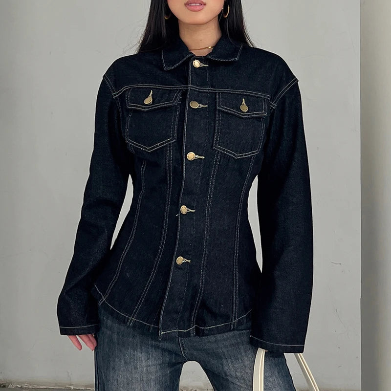 Vintage Midnight Blue Denim Button-Up Shacket