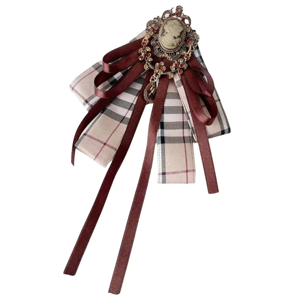 Women's Vintage Plaid Cameo Bow Tie Bazaare Mart Lady's Bowtie