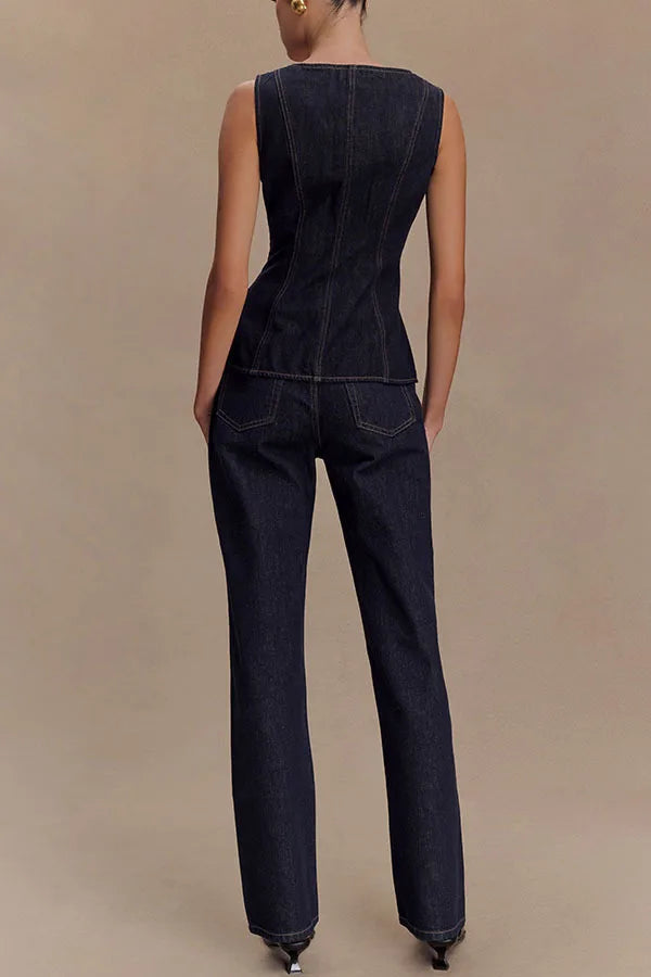 Dark Blue Denim Pant Set