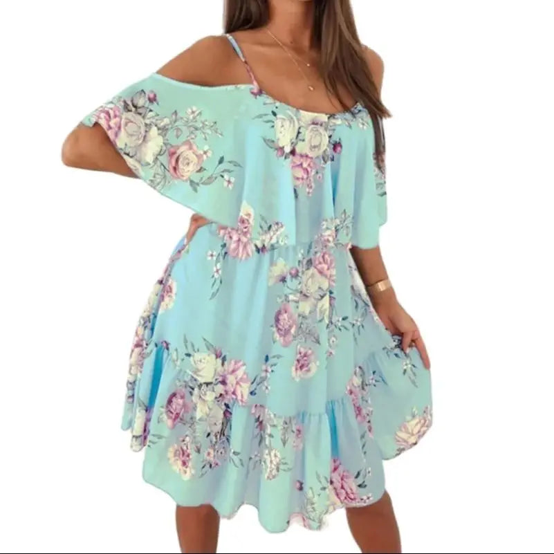 Women's Summer V-Neck Sleeveless Sling Camisole Commuting Printed Chiffon Bohemian Floral Dress For Women Bazaare Mart