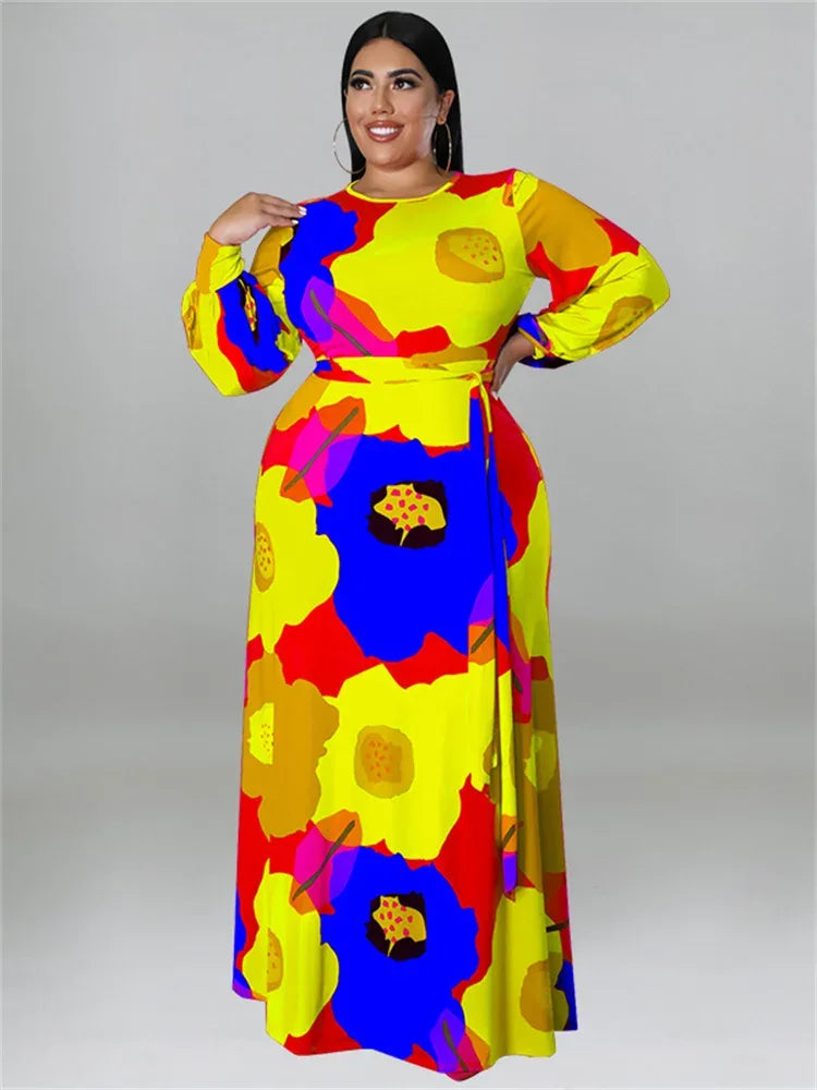 Colorful Long Sleeve Large Print Flower Maxi Dress Bazaare Mart Colorful Long Sleeve Large Print Flower Maxi Dress
