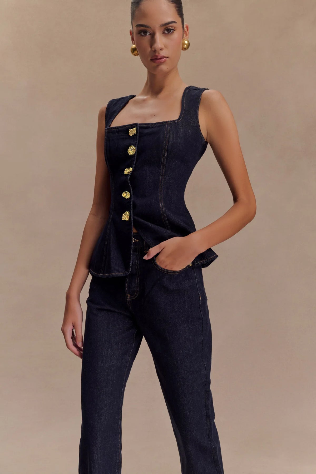 Dark Blue Denim Pant Set