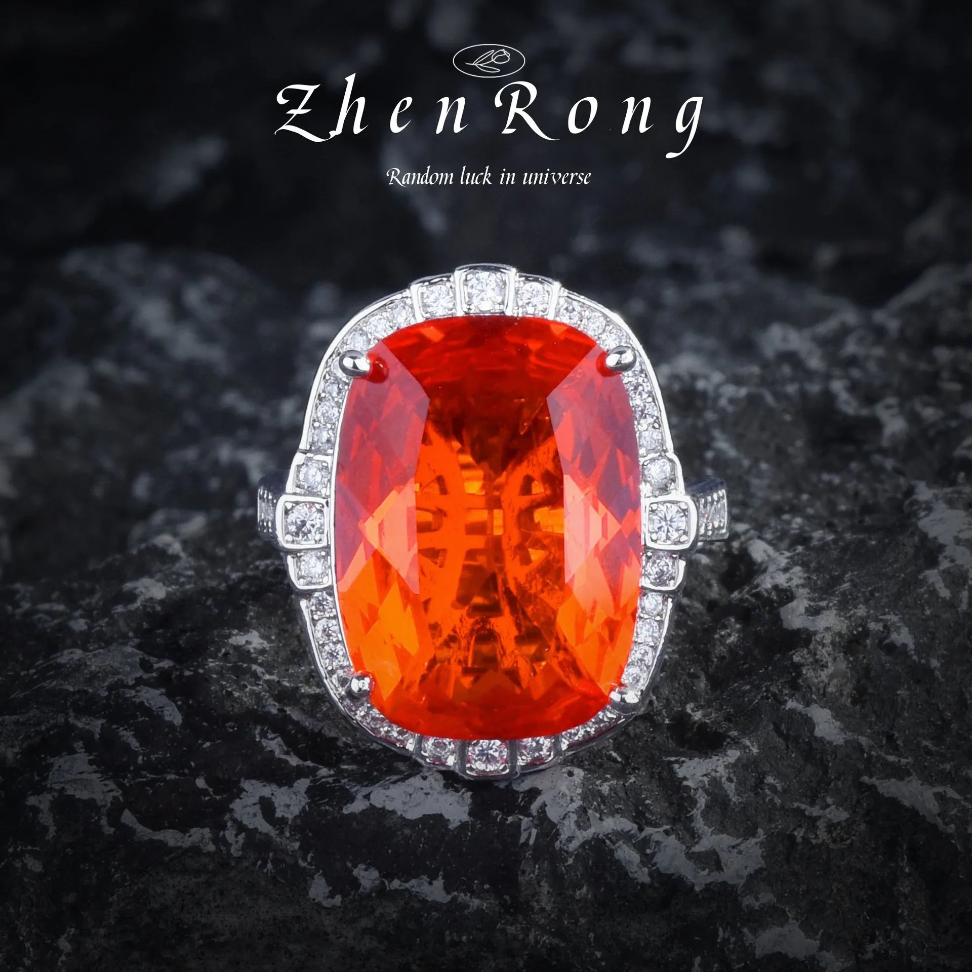 Halo Orange CZ Jewelry Set Ring resizable Bazaare Mart Halo Orange CZ Jewelry Set