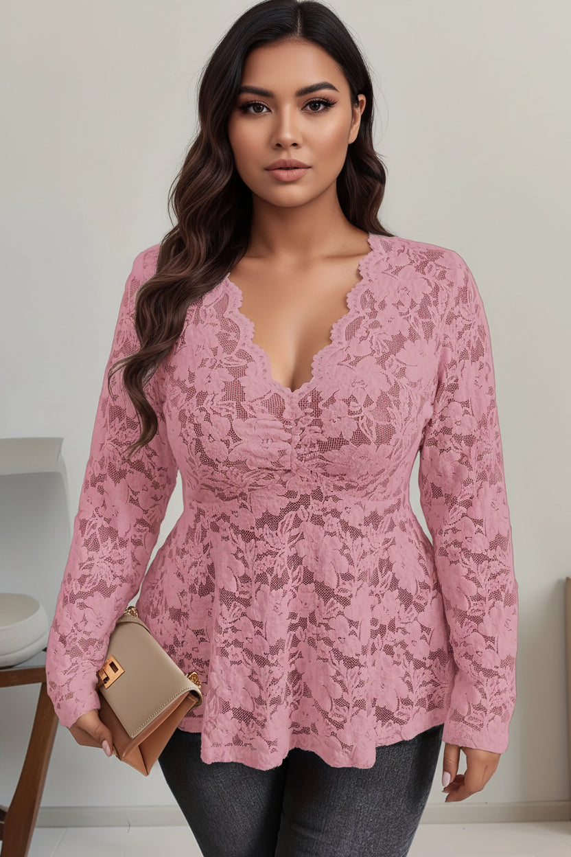 Elegant Fashionable Women's Long Sleeve Lace T-shirt Lady's Stylish Lace Top Comfortable Fit Casual Wear Bazaare Mart