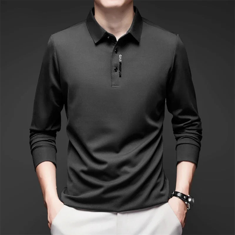 Men's Business Casual Long Sleeve Polo Shirt