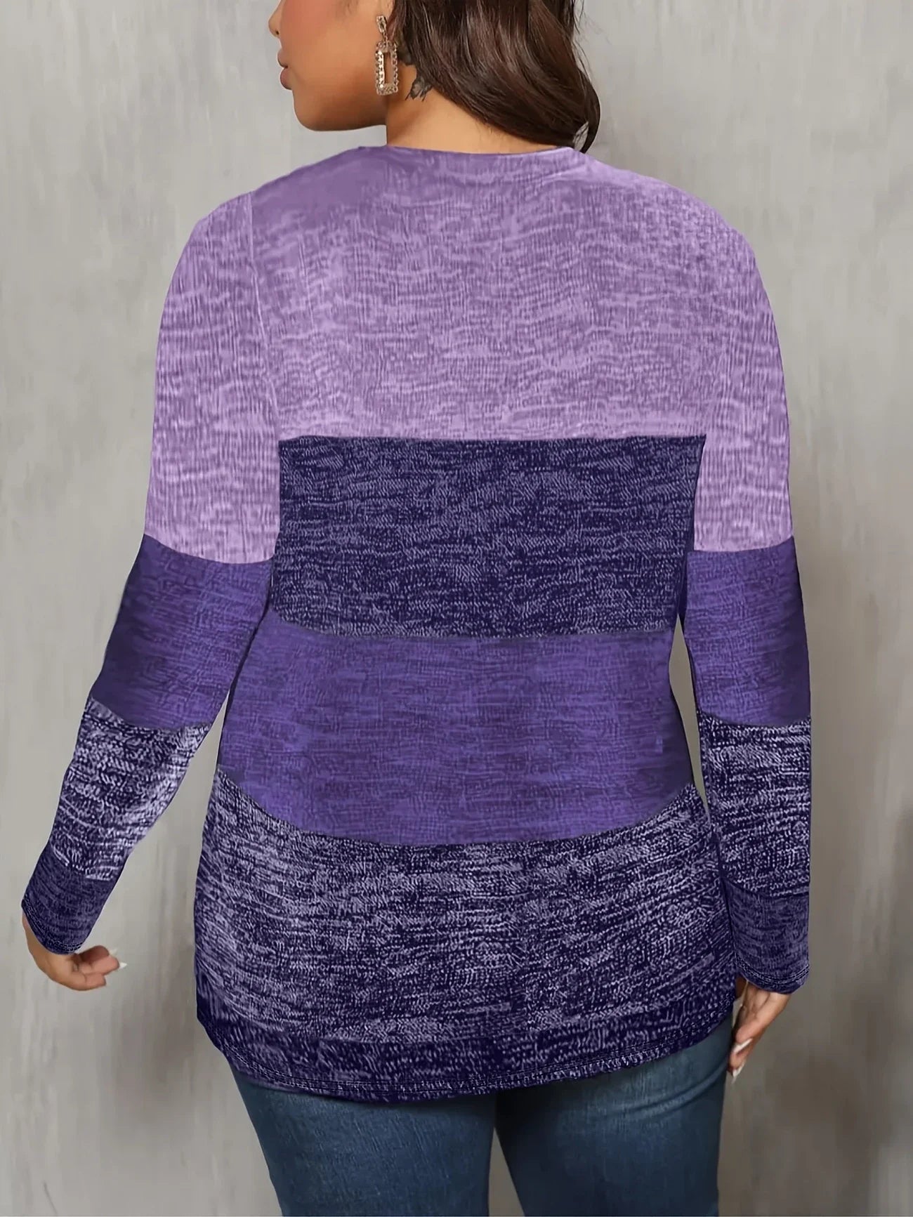 V-Neck Striped Color Block Long Sleeve Top