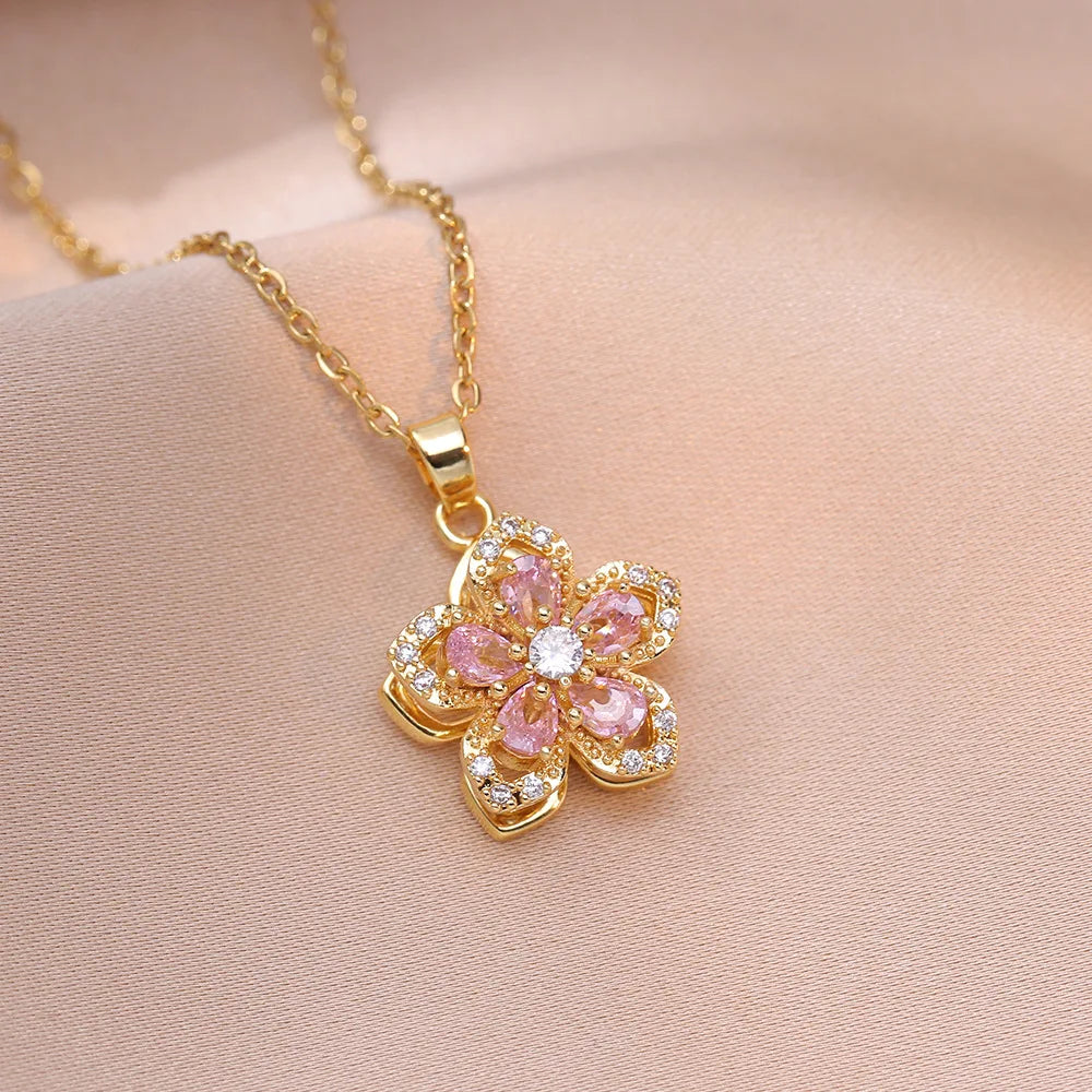 Romantic CZ Flower Pendant Necklace 2 Bazaare Mart Romantic CZ Flower Pendant Necklace