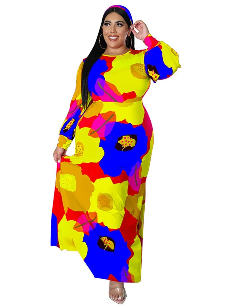 Colorful Long Sleeve Large Print Flower Maxi Dress Bazaare Mart Colorful Long Sleeve Large Print Flower Maxi Dress