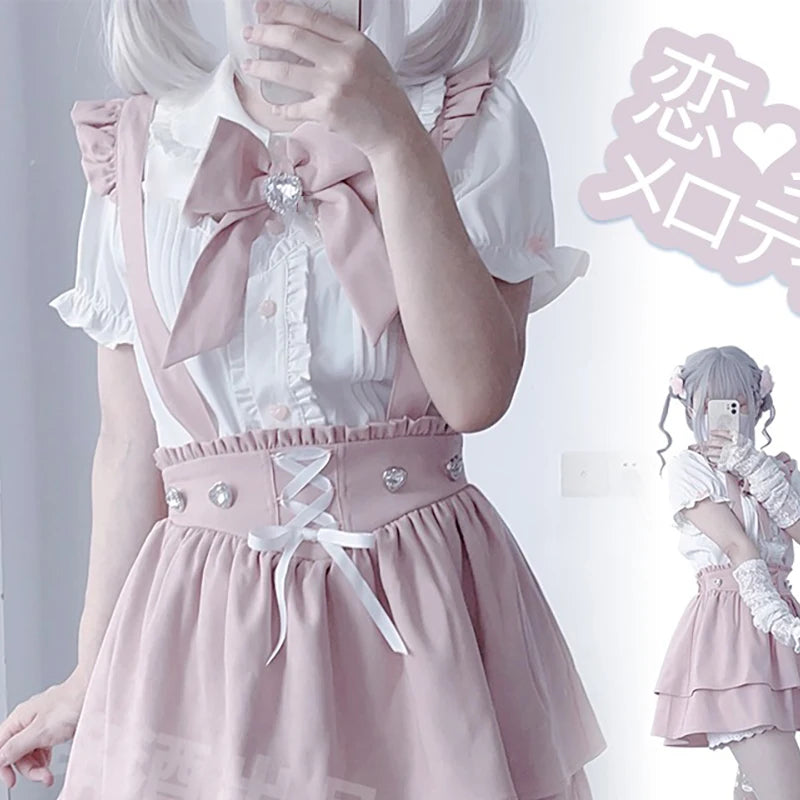 Women's Kawaii Lolita Blouse – Japanese-Inspired Peter Pan Collar Shirt with Lace & Bow Details Bazaare Mart Blouse