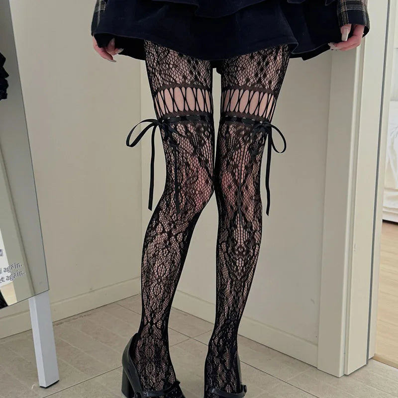 Lace Bow Tie Stockings Bazaare Mart Lace Stockings