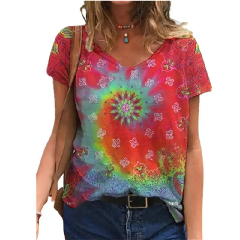 Women's Floral 3D Print V-Neck T-Shirt
