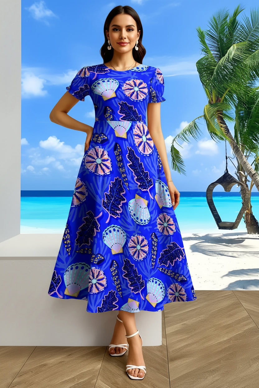 Short Sleeve Floral Midi Dress 441WD11JL20250722Y1 Bazaare Mart Midi Dresses