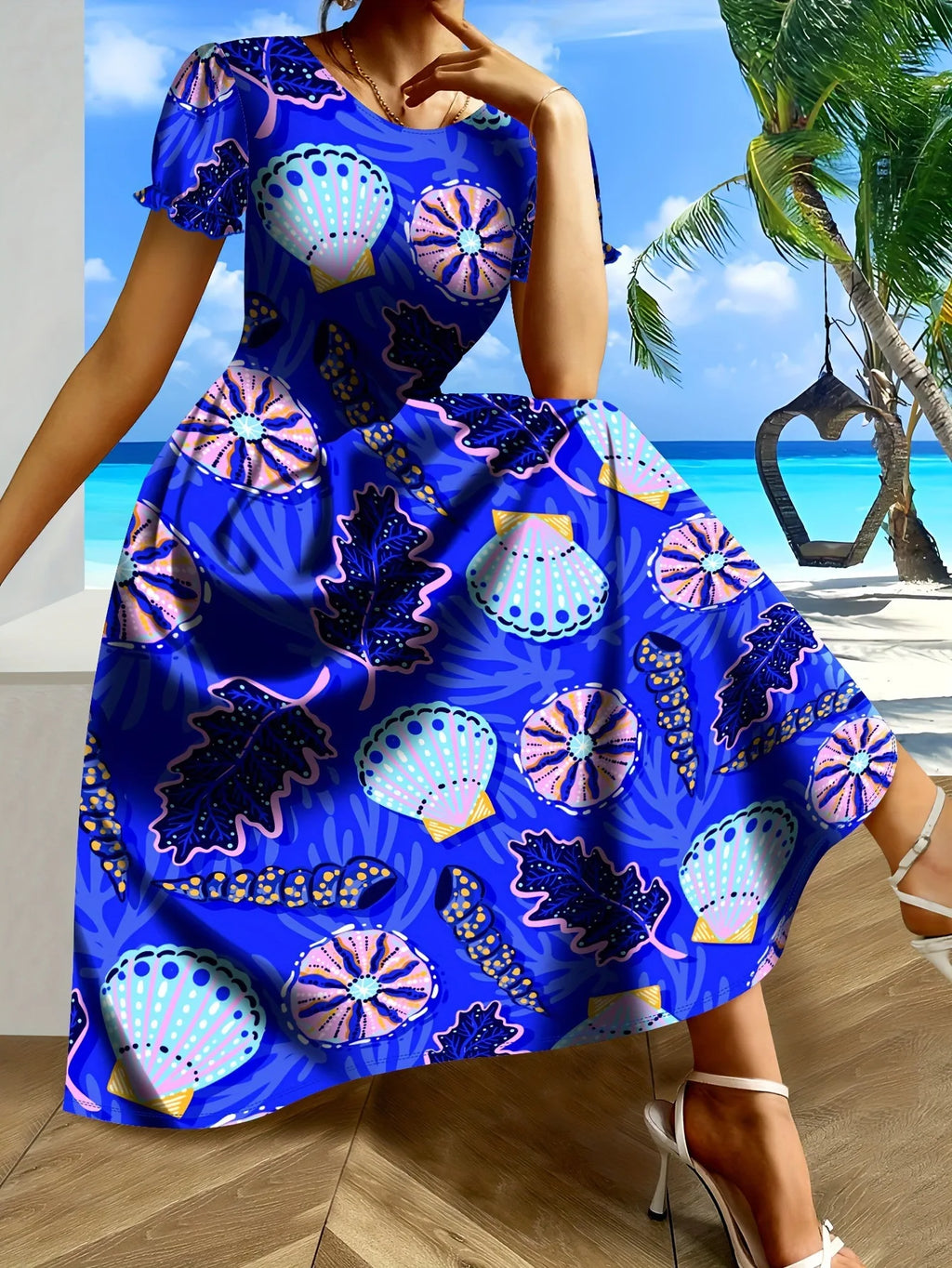 Short Sleeve Floral Midi Dress