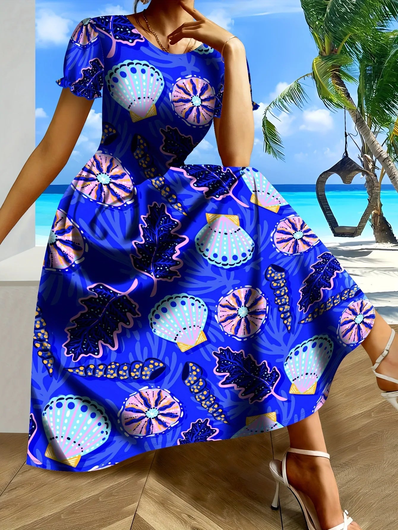 Short Sleeve Floral Midi Dress