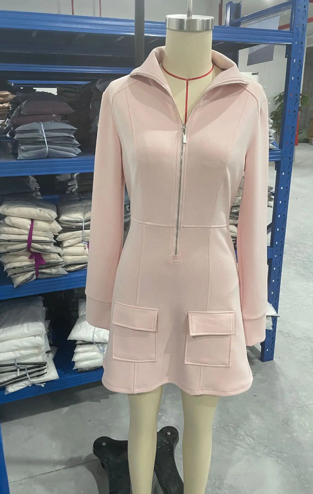 Women's Half-Zip Mini Scuba Dress – Long Sleeve Slim-Fit Dress