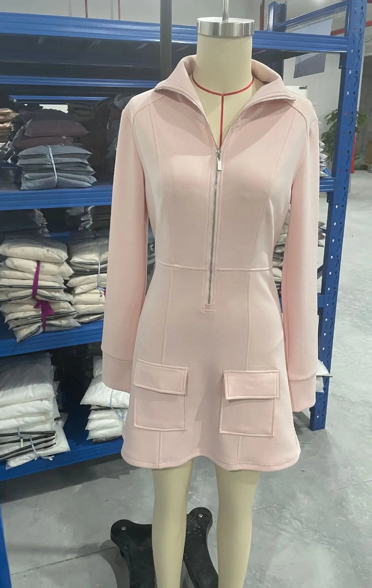 Women's Half-Zip Mini Scuba Dress – Long Sleeve Slim-Fit Dress