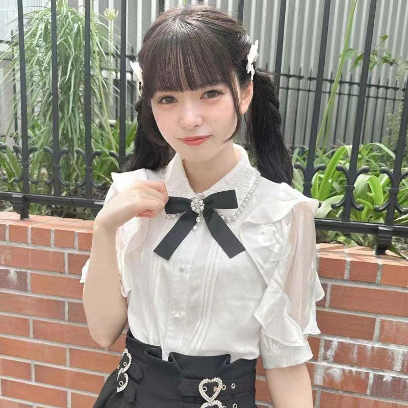 Women's Kawaii Lolita Blouse – Japanese-Inspired Peter Pan Collar Shirt with Lace & Bow Details 29 shirt Bazaare Mart Blouse
