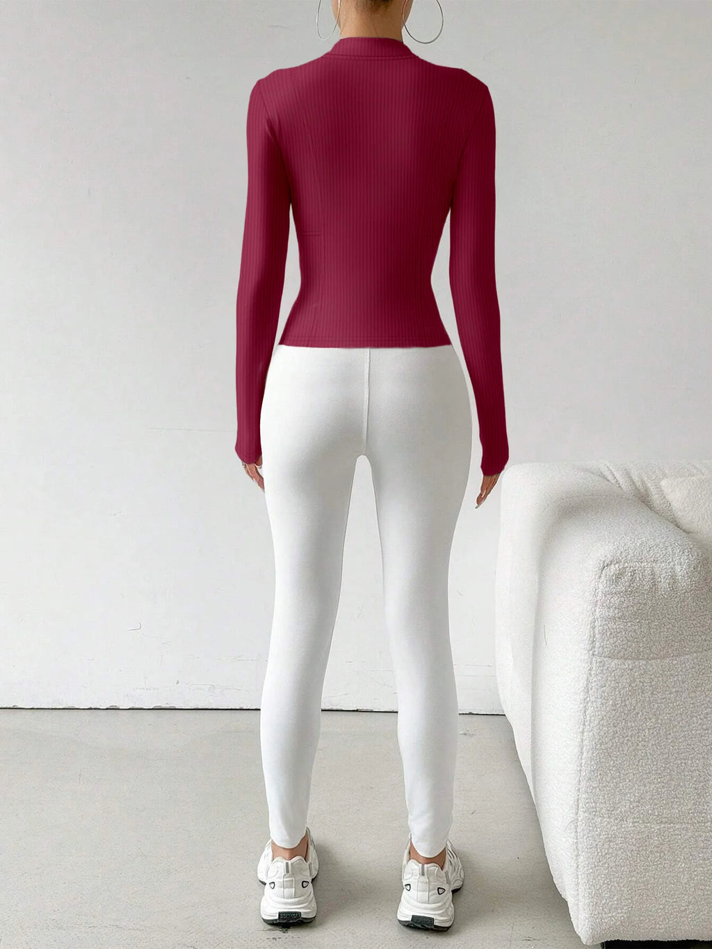 Ribbed Knit Zip-Up Crop Active Fit Jacket with Stand Collar