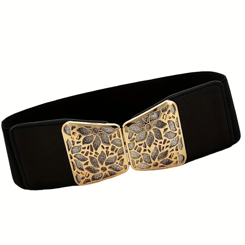 Vintage Buckle Wide Elastic Black Belt Bazaare Mart Wide Belt